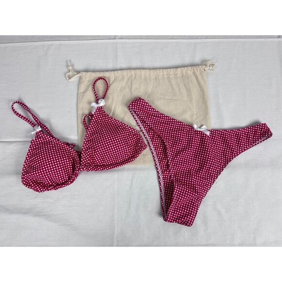 NEW Seamolly Bikini Set Red Gingham Bow Triangle Cheeky Swim Sweet Coquette - Picture 4 of 12
